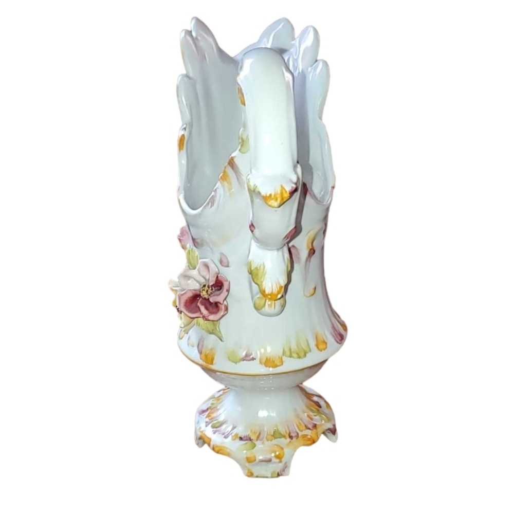 Vintage 12" Capodimonte Porcelain Pitcher Vase Rose Floral Handmade in Italy - Picture 4 of 11